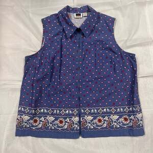 VTG C.S.T. Sport Women's Blue Floral Zip Up Sleeveless Vest Top Cottage Grandma